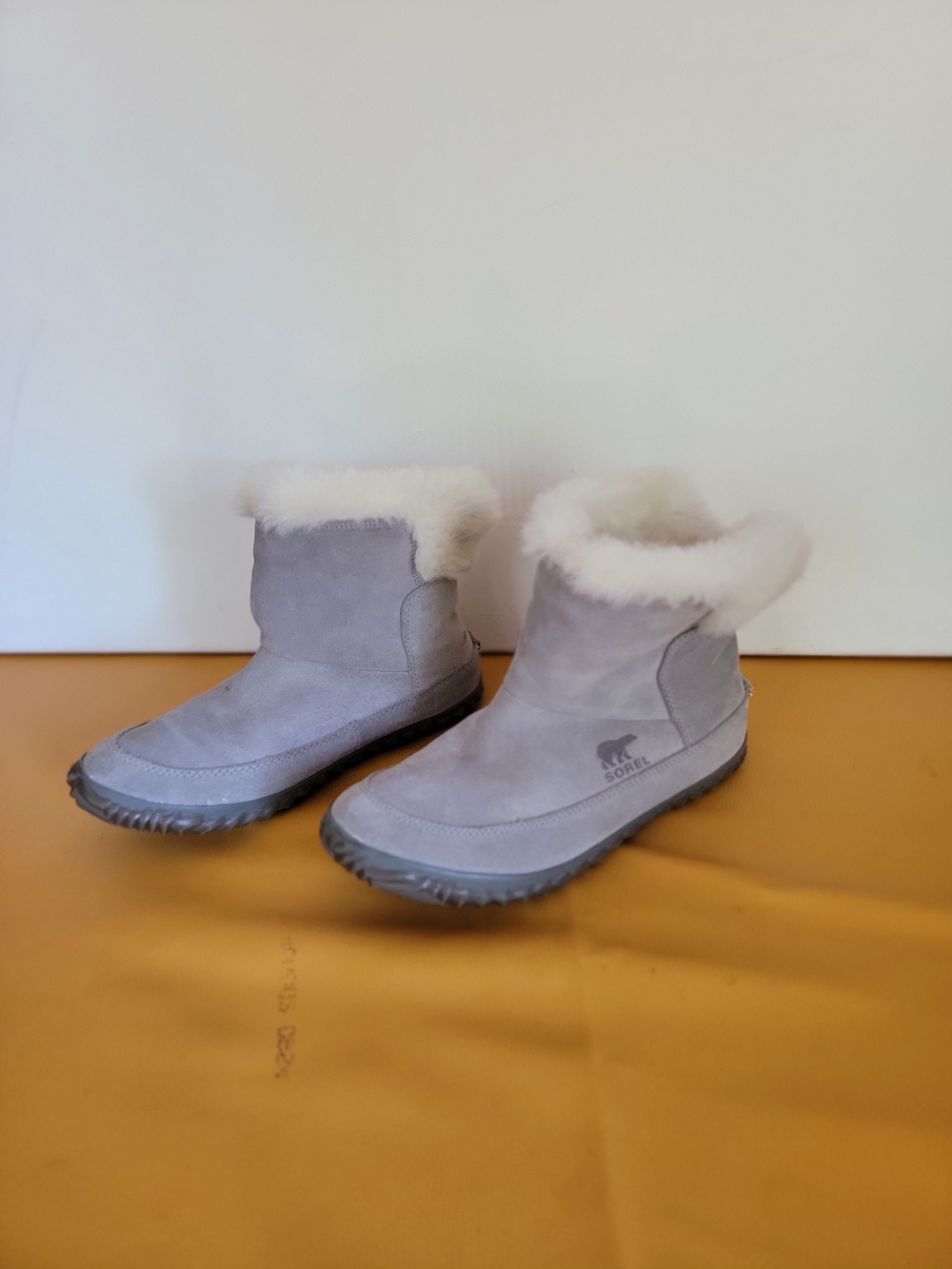 Sorel Suede Shearling Winter Boots in Light Gray